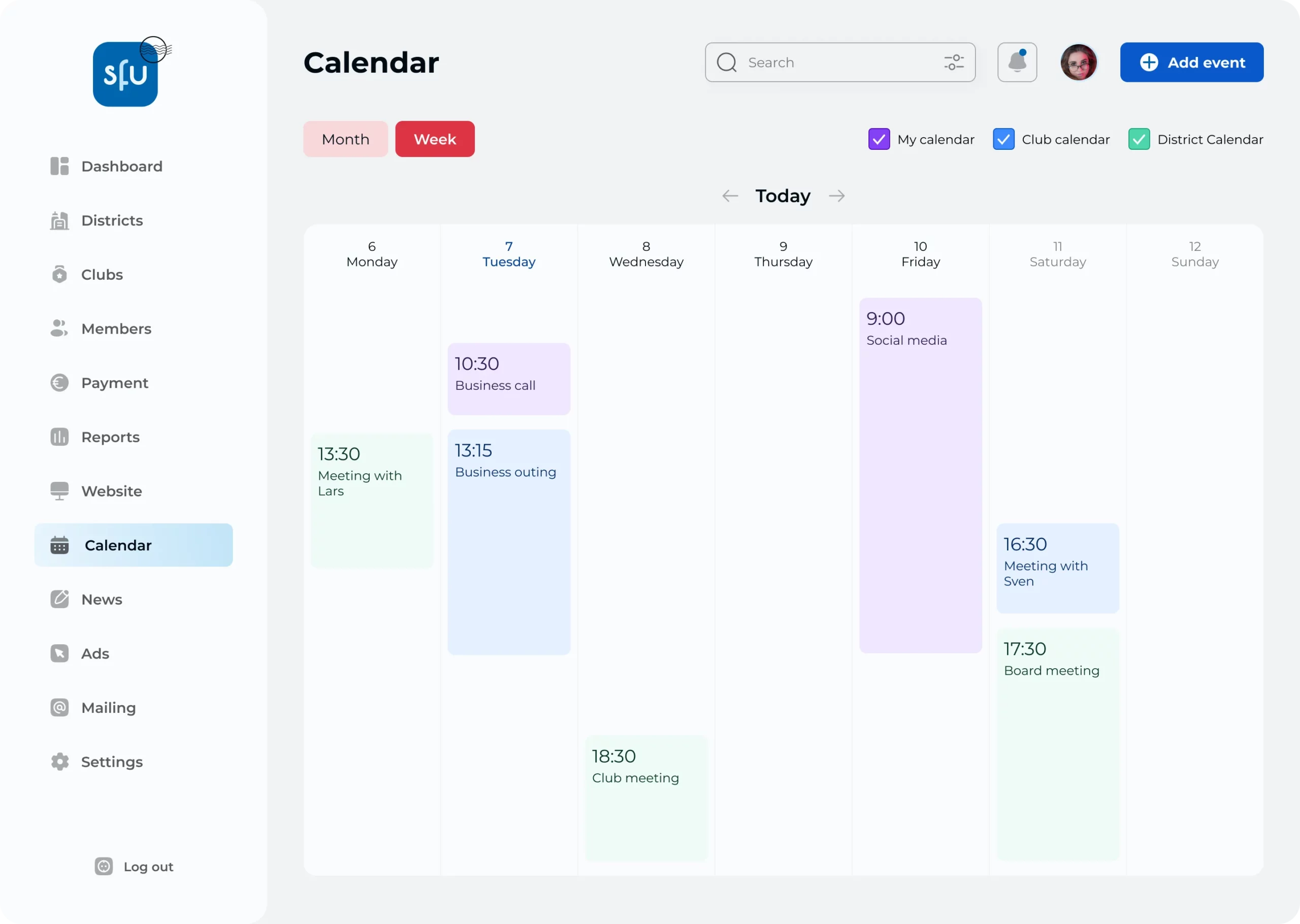 Calendar screen